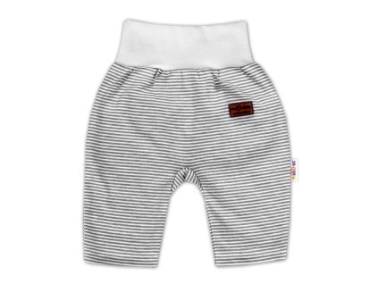 Baby Nellys Bavlněné tepláčky Monkey - proužky/sv. šedý melírek (Velikost 62 (2-3m))