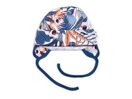 Baby Nellys Bavlněná čepička na zavazování - Jungle, granát/ecru (Velikost 50/56 (0-2m))