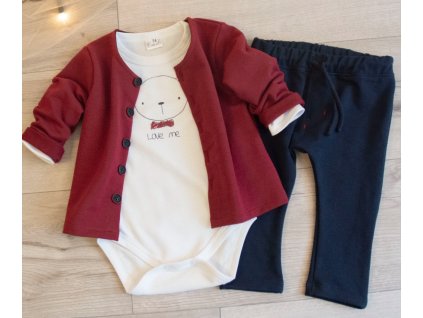 K-Baby 3-dílná sada, body dl. rukáv, kabátek, tepláčky - Love Me Boy (Velikost 68 (3-6m))