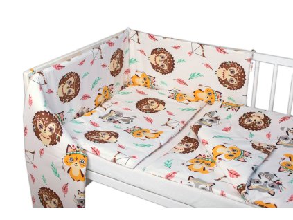 3-dílná sada, mantinel s povlečením Ježek a liška - bílá/žlutá, 120x90 cm (Velikost povlečení 120x90)