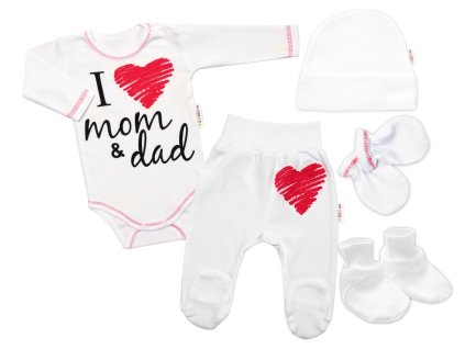 5-ti dílná soupravička do porodnice I love mom & dad, unisex (Velikost 62 (2-3m))