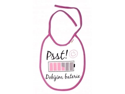 baby nellys nepremokavy podbradnik psst dobijim baterie 24 x 27 cm ruzovy