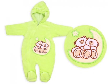 TERJAN Zimní/podzimní kombinézka/overálek Medvídci - pistacie (Velikost 56 (1-2m), 62 (2-3m))