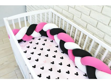 Baby Nellys Mantinel pletený cop s povlečením Mickey - černá, bílá, růžová (Velikost povlečení 120x90)
