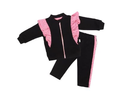 Mamatti Dětská tepláková souprava zapínání na zip Princezna Puntík - černá s volánky (Velikost 68 (3-6m))