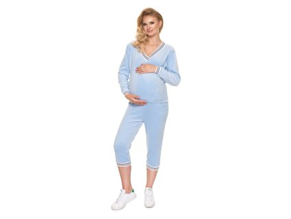 Be MaaMaa Těhotenské, kojící velurové pyžamo 3/4 - modré, vel. S/M (Velikost oblečení S/M)