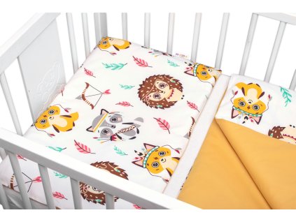 2-dílné bavlněné povlečení Ježek a Liška - bílá s potiskem/hořčicová (Velikost povlečení 135x100)