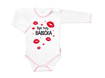 Body dlouhý rukáv s vtipným textem Baby Nellys, Byla tady babička (Velikost 56 (1-2m))