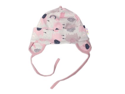 Baby Nellys Bavlněná čepička na zavazování, Sloníci, růžová (Velikost 62/68 (3-6m))