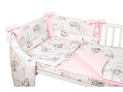 3-dílná sada Mantinel s povlečením Baby Nellys, Slon a Duha, růžová/bílá (Velikost povlečení 120x90)