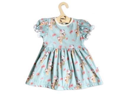 Bavlněné šatičky s ozdobným rukávkem Koala, Baby Nellys, sv. modré, mátová (Velikost 74 (6-9m))