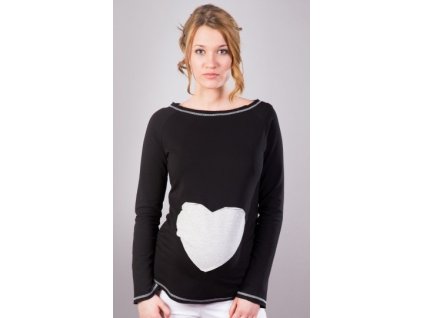 Be MaaMaa Těhotenské triko/halenka SRDCE dl. rukáv - černé (Velikost oblečení XS/L)