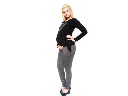 Těhotenské kalhoty  Be MaaMaa - NINA šedá, vel. XS (Velikost oblečení XS (32-34))