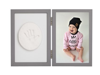 baby odtlacok dvojity ramcek s modelinou pre odtlacok rucicky alebo nozicky sivy