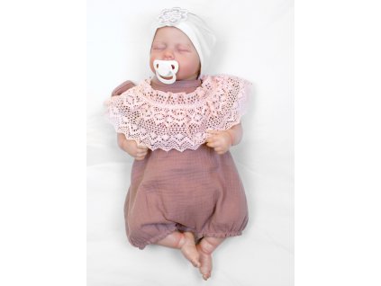 Body s nohavičkami, mušelín s krajkou BOHO - hnědorůžová (Velikost 62 (2-3m))