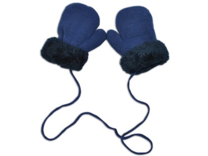 Zimní kojenecké rukavičky s kožíškem - se šňůrkou YO - jeans/granátový kožíšek (Velikost 80-92 (12-24m))