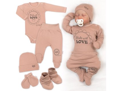 Soupravička do porodnice 5D Made with love, béžová,mocca (Velikost 56 (1-2m))