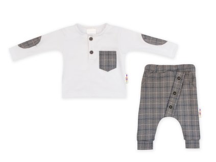 Baby Nellys 2-dílná sada Robert, tričko s dl. rukávem, kalhoty Baggy - šedé kárko, vel. 92 (Velikost 92 (18-24m))