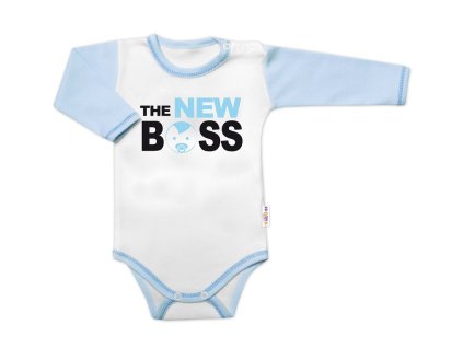 Body dlouhý rukáv s vtipným textem Baby Nellys, The New Boss, kluk (Velikost 56 (1-2m))