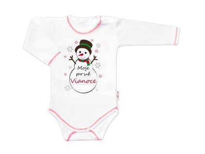 Baby Nellys Body dlouhý rukáv Moje prvé Vianoce, Sněhulák, bílé (Velikost 56 (1-2m))