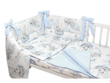 3-dílná sada Mantinel s povlečením Baby Nellys, Slon a Duha, modrá/bílá (Velikost povlečení 135x100)