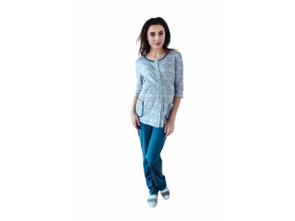 Be MaaMaa Těhotenské,kojící pyžamo, 3/4 rukáv - šedá/jeans (Velikost oblečení XS (32-34))