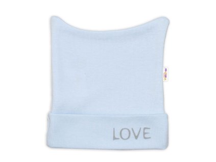 Novorozenecká čepička, Love - modrá (Velikost 62 (2-3m))