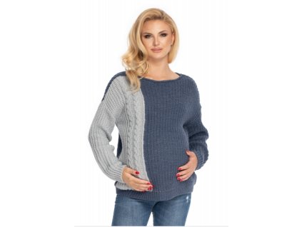 tehotensky sveter pleteny vzor jeans siva vel uni
