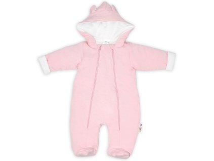 Zimní kombinézka s dvojitým zapínáním, s kapucí a oušky, sv. růžová, Baby Nellys (Velikost 56 (1-2m))