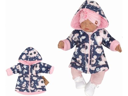 Z&Z Přechodová prošívaná bundička s kapucí - Květy, granát (Velikost 80 (9-12m))