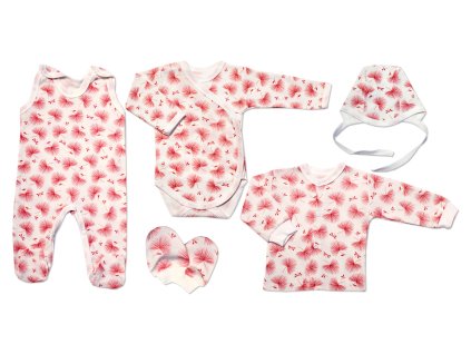 Novorozenecká sada do porodnice, Mamatti, smetanová/růžová - Pampeliška, vel. 50 (Velikost 50 (0-1m))