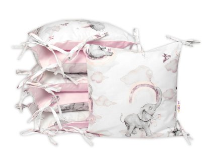 bavlneny vankusikovy mantinel baby nellys slon a duha ruzova biela