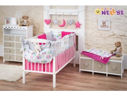 14-ti dílný set mega sada Be LOVE - Malina/šedá - Sovičky (Velikost povlečení 120x90)