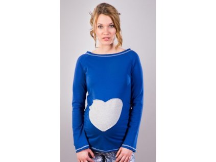 Be MaaMaa Těhotenské triko/halenka SRDCE dl. rukáv - tm.modrá (Velikost oblečení XS/L)
