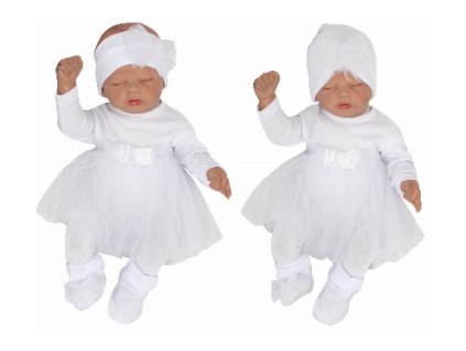 Z&Z 5-dílná soupravička sukničkobody, punčochy, čepička, čelenka, botičky - bílá (Velikost 86 (12-18m))