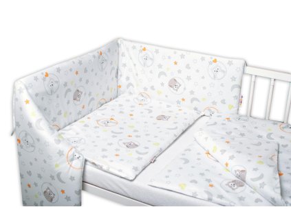 3-dílná sada, mantinel s povlečením Sovičky - bílá, 120x90 cm (Velikost povlečení 135x100)
