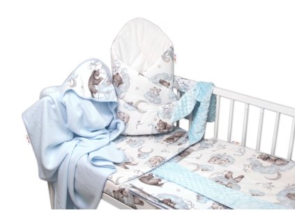 6-ti dílná výhod. sada s dárkem pro miminko Baby Nellys, 120x90 Zvířátka na mráčku, modrá (Velikost povlečení 120x90)