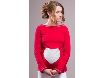 Be MaaMaa Těhotenské triko/halenka SRDCE dl. rukáv - červené (Velikost oblečení XS/L)