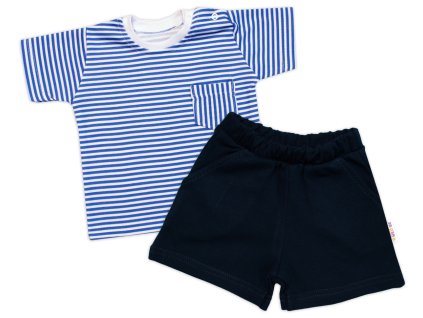 Tričko s kapsičkou, krátký rukáv + kraťásky, 2D, Baby Nellys, bavlna, proužek/granát (Velikost 74 (6-9m))