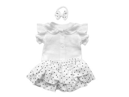 Mušelínová sukničkokraťásky, bodýčko a čelenka, 3D sada, bílá/dots (Velikost 80/86 (12-18m))
