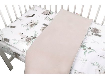 Baby Nellys 2-dílné povlečení, bavlna/velvet - Exotika - béžová, bílá (Velikost povlečení 120x90)