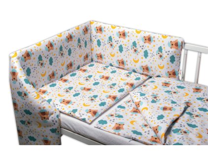 3-dílná sada, mantinel s povlečením Sny medvídků - hnědá, bílá, 120x90cm (Velikost povlečení 120x90)