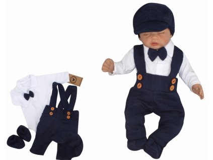 Z&Z 5-dílná pletená sada Boy, body, kalhoty, čepička, motýlek, botičky, granát (Velikost 56 (1-2m))