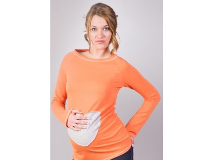 Be MaaMaa Těhotenské triko/halenka SRDCE dl. rukáv - oranžové (Velikost oblečení XS/L)