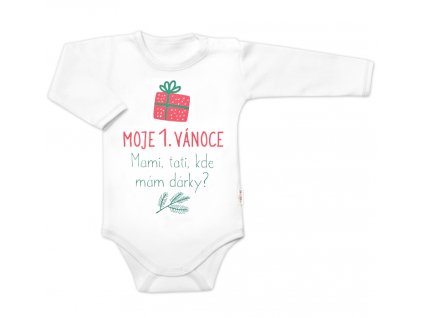 Moje 1. Vánoce, Mami, tati, kde mám dárky,body dlouhý rukáv  Baby Nellys, bílé (Velikost 56 (1-2m))