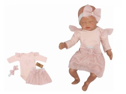 Z&Z 3-dílná soupravička body, tylová suknička a čelenka, růžová (Velikost 56 (1-2m))