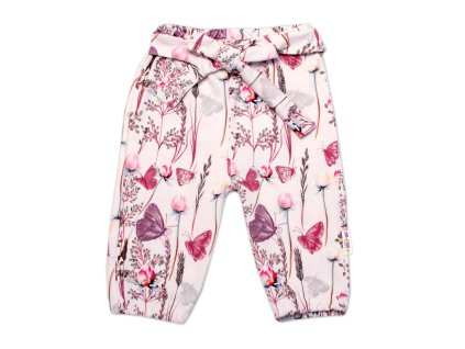 Baby Nellys Tepláčky s ozdobným páskem Motýlci - růžová (Velikost 62 (2-3m))