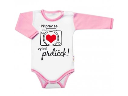 Body dlouhý rukáv s vtipným textem Baby Nellys, Připrav se....vyletí prdíček, holka (Velikost 56 (1-2m))