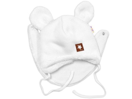 Baby Nellys Pletená zimní čepice s kožíškem a šátkem Star, bílá (Velikost 80/86 (12-18m))