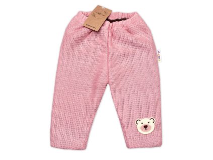 Oteplené pletené kalhoty Teddy Bear, Baby Nellys, dvouvrstvé, růžové (Velikost 80/86 (12-18m))